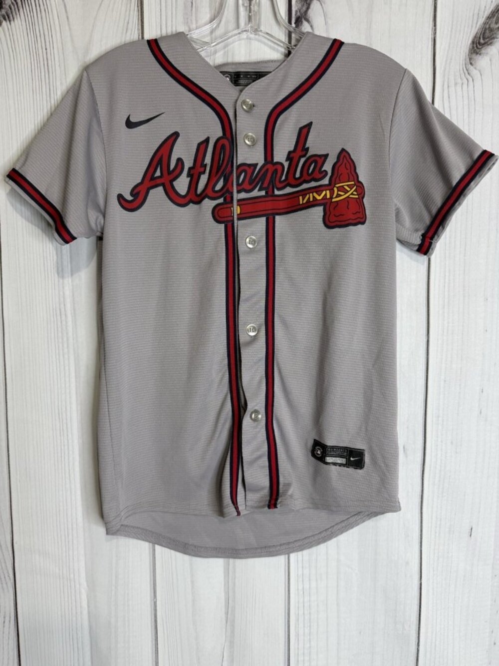 Nike Atlanta Braves Youth M 10/12 MLB Baseball Jersey Gray Official